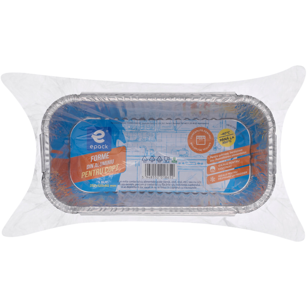 Forma de copt EPACK, aluminiu, pentru cozonac, 25.2 x 12.5 x 8 cm, 5 bucati