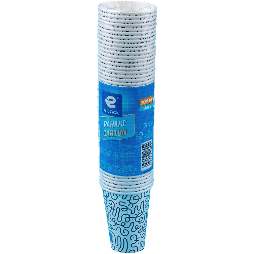 Pahare carton EPACK, pentru bauturi calde/reci, 200 ml, 50 bucati