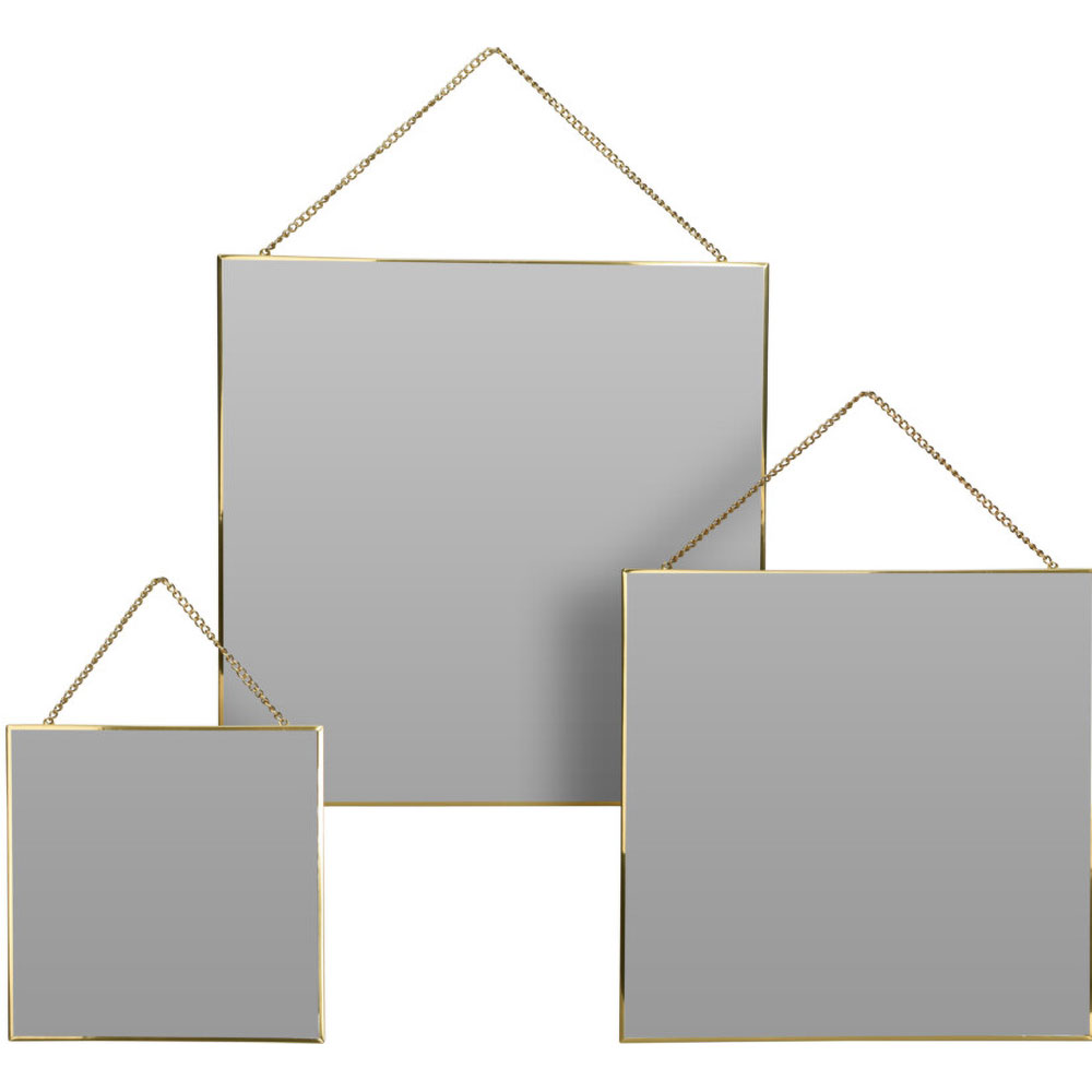 Set 3 oglinzi decorative KI, 20 x 20 cm, 30 x 30 cm, 35 x 35 cm, auriu