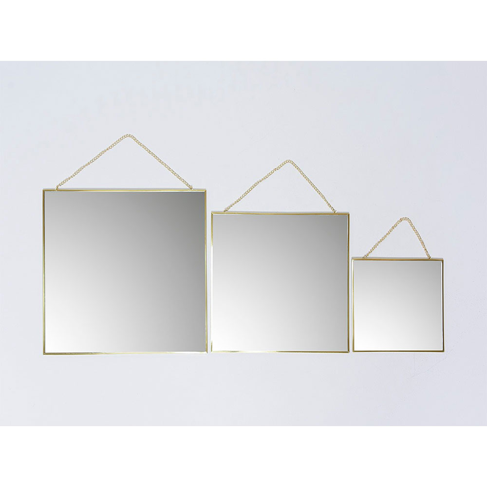 Set 3 oglinzi decorative KI, 20 x 20 cm, 30 x 30 cm, 35 x 35 cm, auriu
