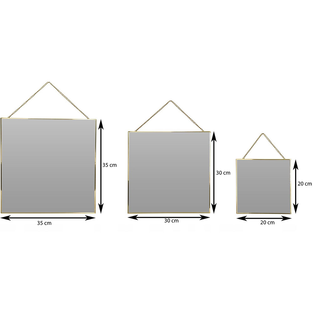 Set 3 oglinzi decorative KI, 20 x 20 cm, 30 x 30 cm, 35 x 35 cm, auriu