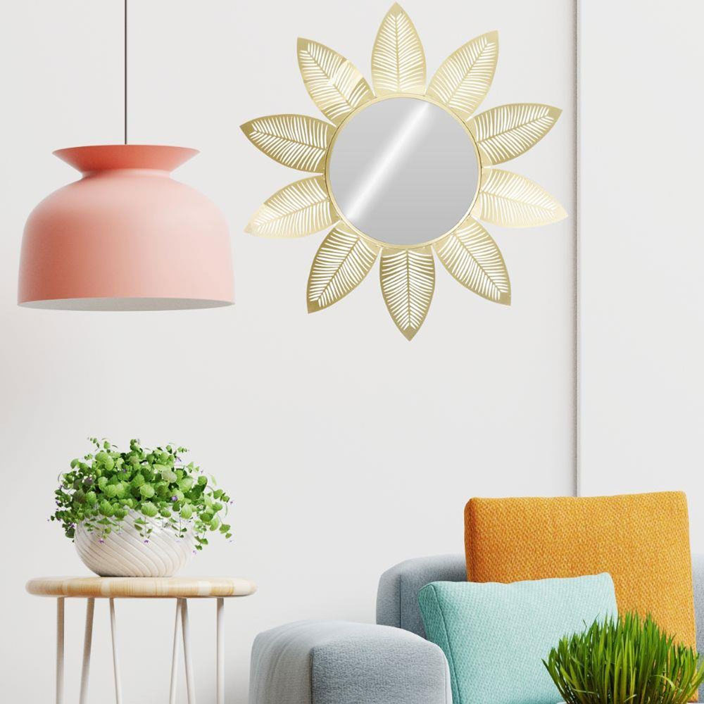 Oglinda decorativa KI Sunflower, D 55 cm, auriu
