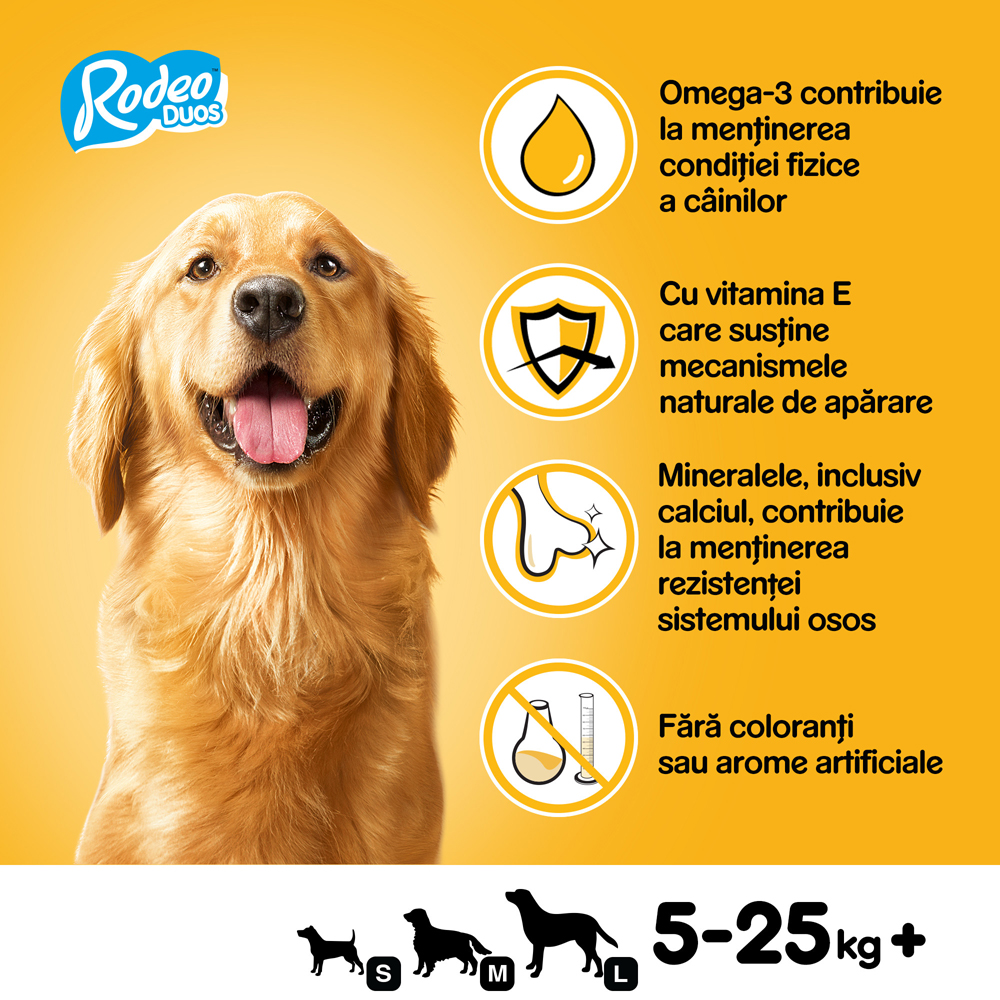Recompensa pentru caini PEDIGREE Rodeo Duos, Pui si sunca, 123 g