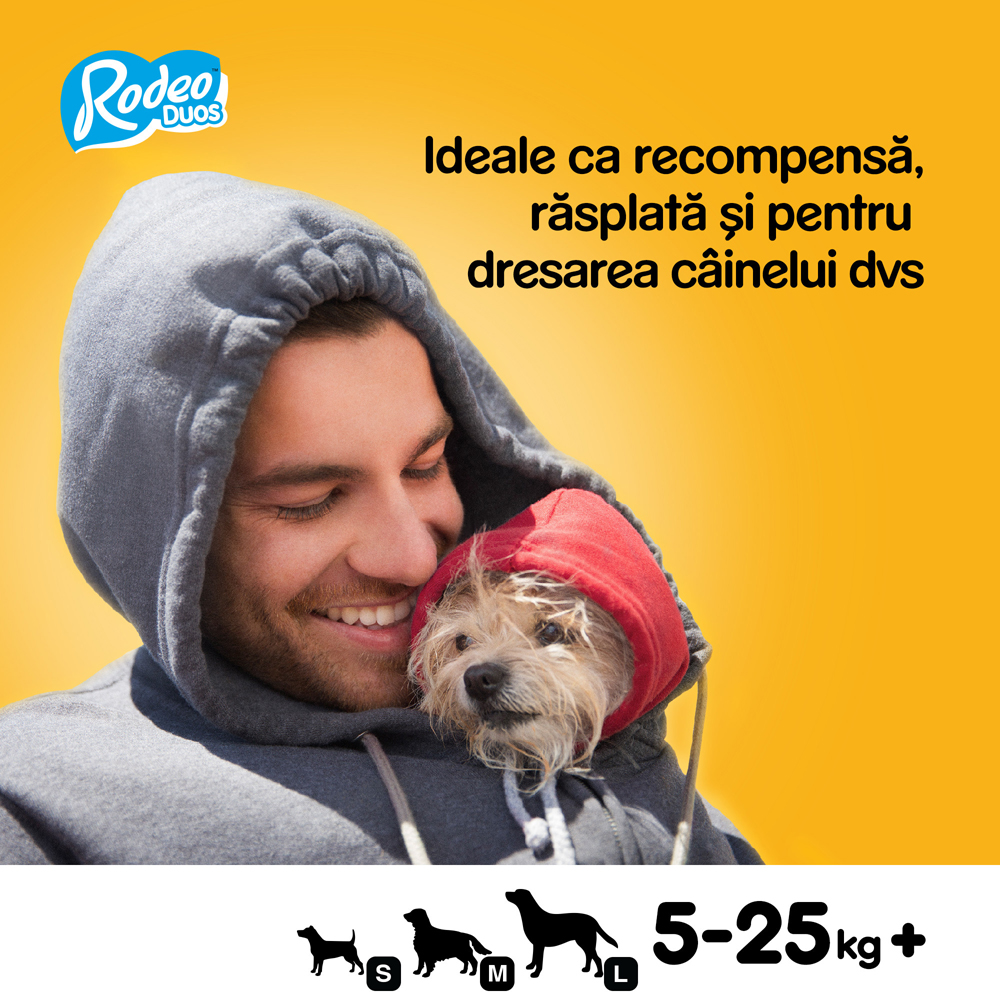 Recompensa pentru caini PEDIGREE Rodeo Duos, Pui si sunca, 123 g