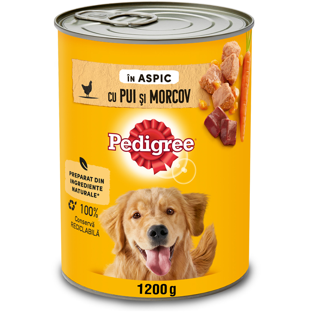 Hrana umeda pentru caini PEDIGREE, Adult, Pui si morcov in aspic, 1200 g