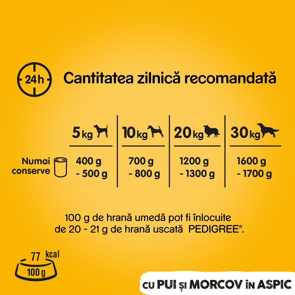 Hrana umeda pentru caini PEDIGREE, Adult, Pui si morcov in aspic, 1200 g
