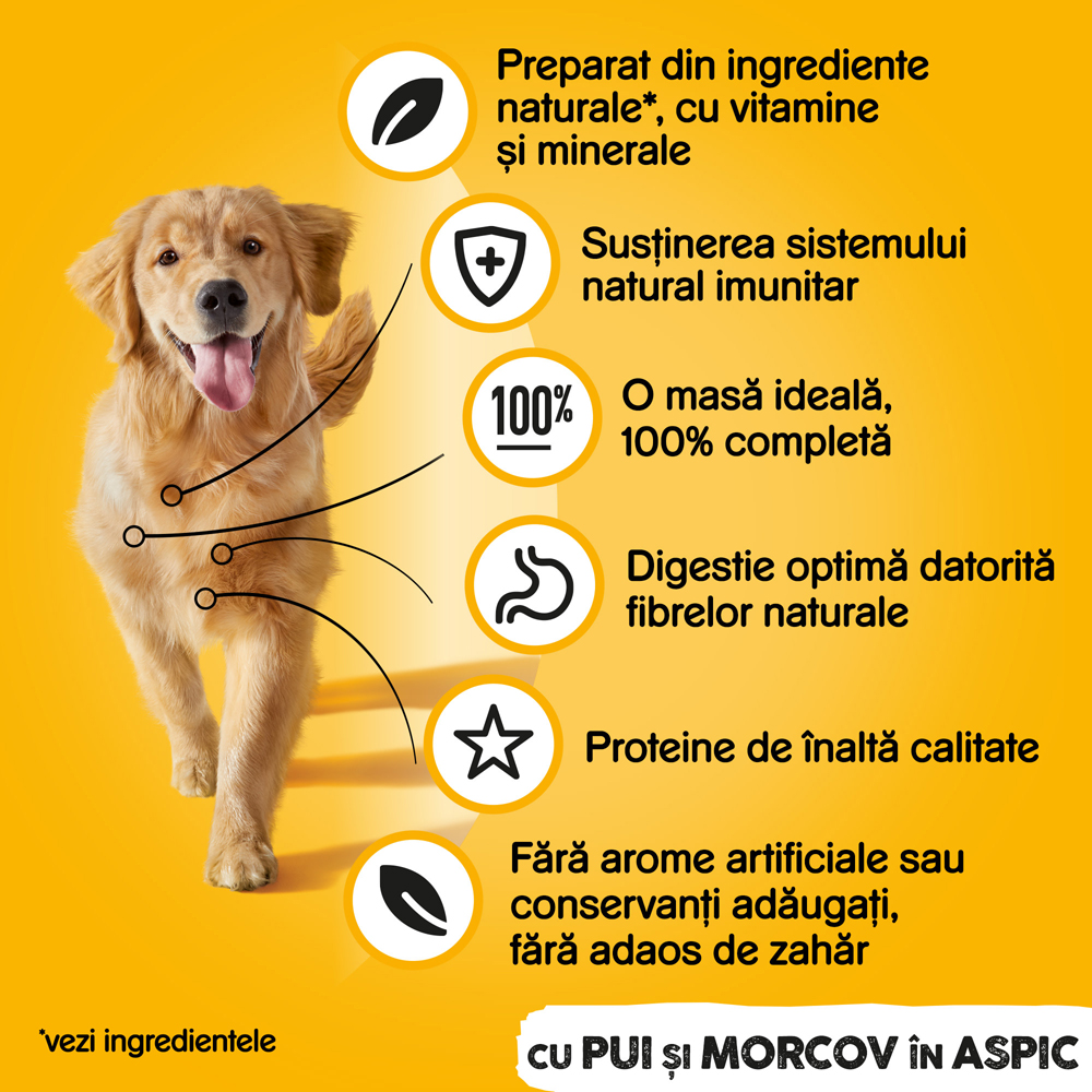 Hrana umeda pentru caini PEDIGREE, Adult, Pui si morcov in aspic, 1200 g