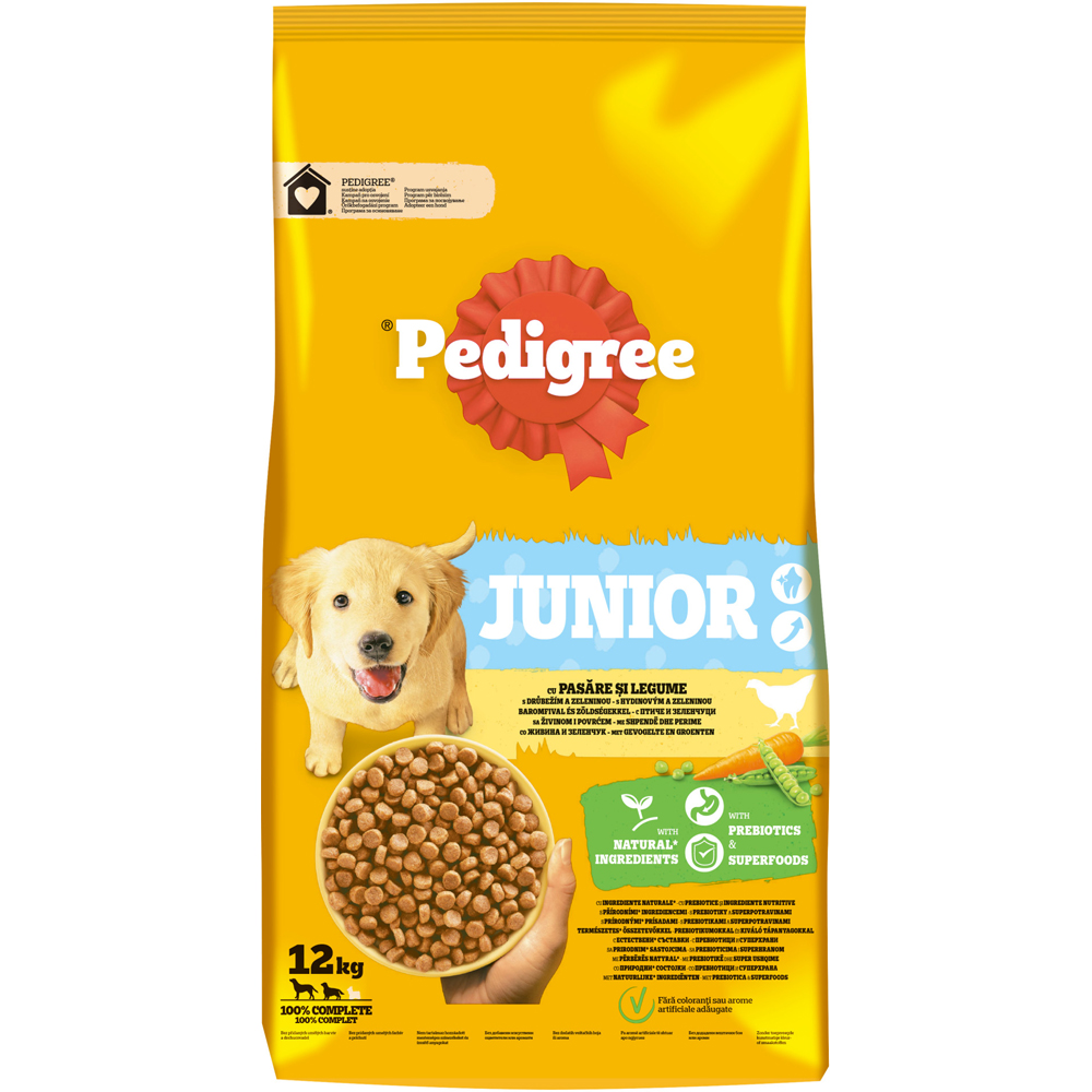 Hrana uscata pentru caini PEDIGREE, Junior, Pasare si legume, 12 kg