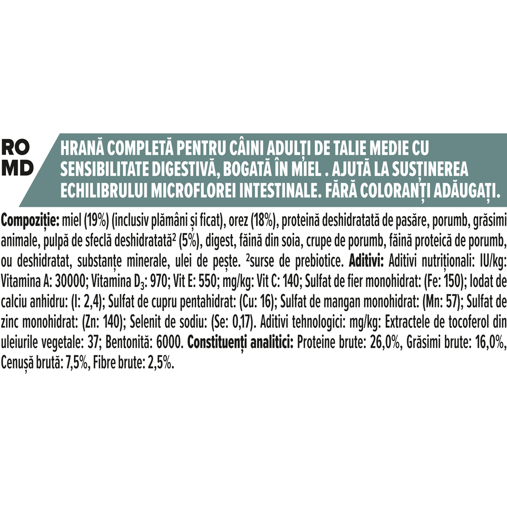 Hrana uscata pentru caini PURINA PRO PLAN Medium, Sensitive Digestion, Adult, Miel, 14 kg
