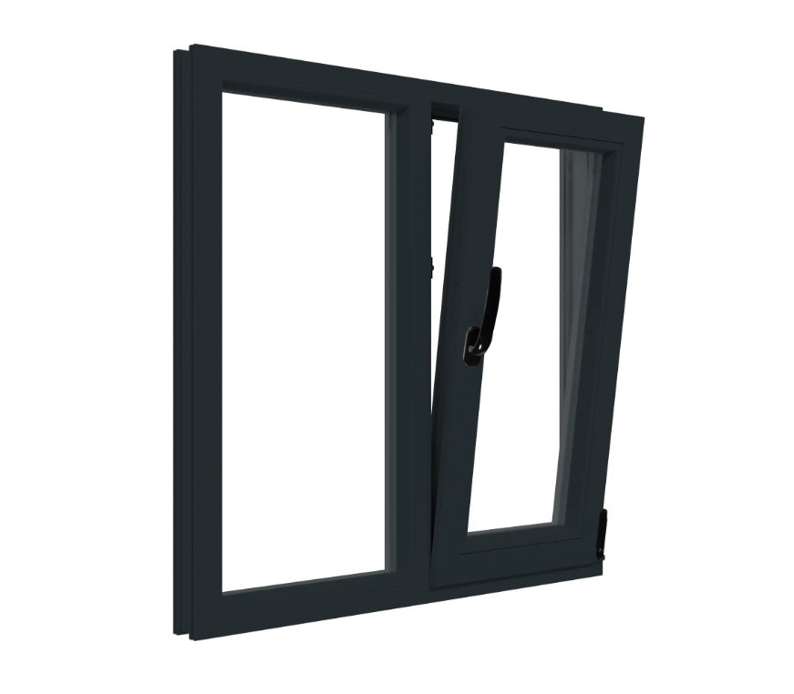 Fereastra termopan APLAST, PVC, 6 camere, 136 x 116 cm, deschidere oscilobatanta dreapta, gri antracit