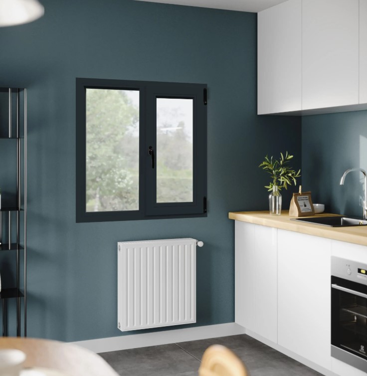 Fereastra termopan APLAST, PVC, 6 camere, 136 x 116 cm, deschidere oscilobatanta dreapta, gri antracit