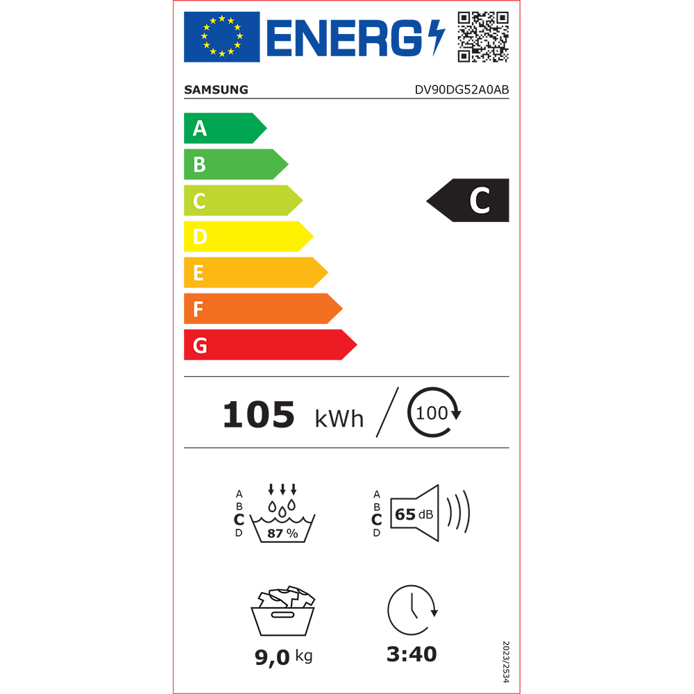 Uscator de rufe SAMSUNG DV90DG52A0ABLE, Pompa de caldura, 9 kg, 14 programe, Clasa C, Wi-Fi, negru