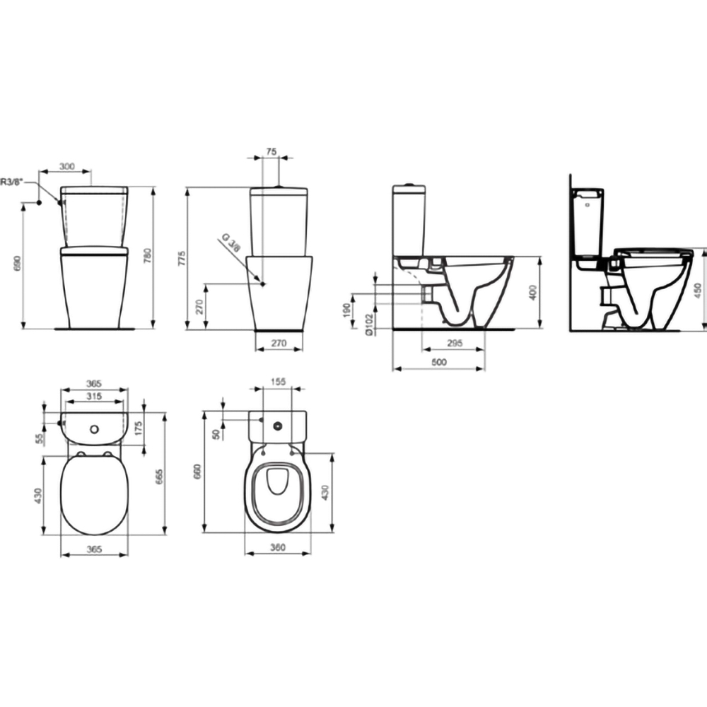 Set vas WC IDEAL STANDARD Connect E716401, ceramica, evacuare orizontala, rezervor 3/6l, capac SoftClose, alb