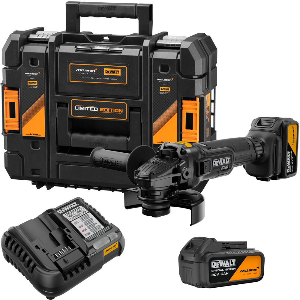 Polizor unghiular DEWALT DCG45MP2T-QW x McLaren F1 Team, 5500RPM, 2x5Ah, 125mm