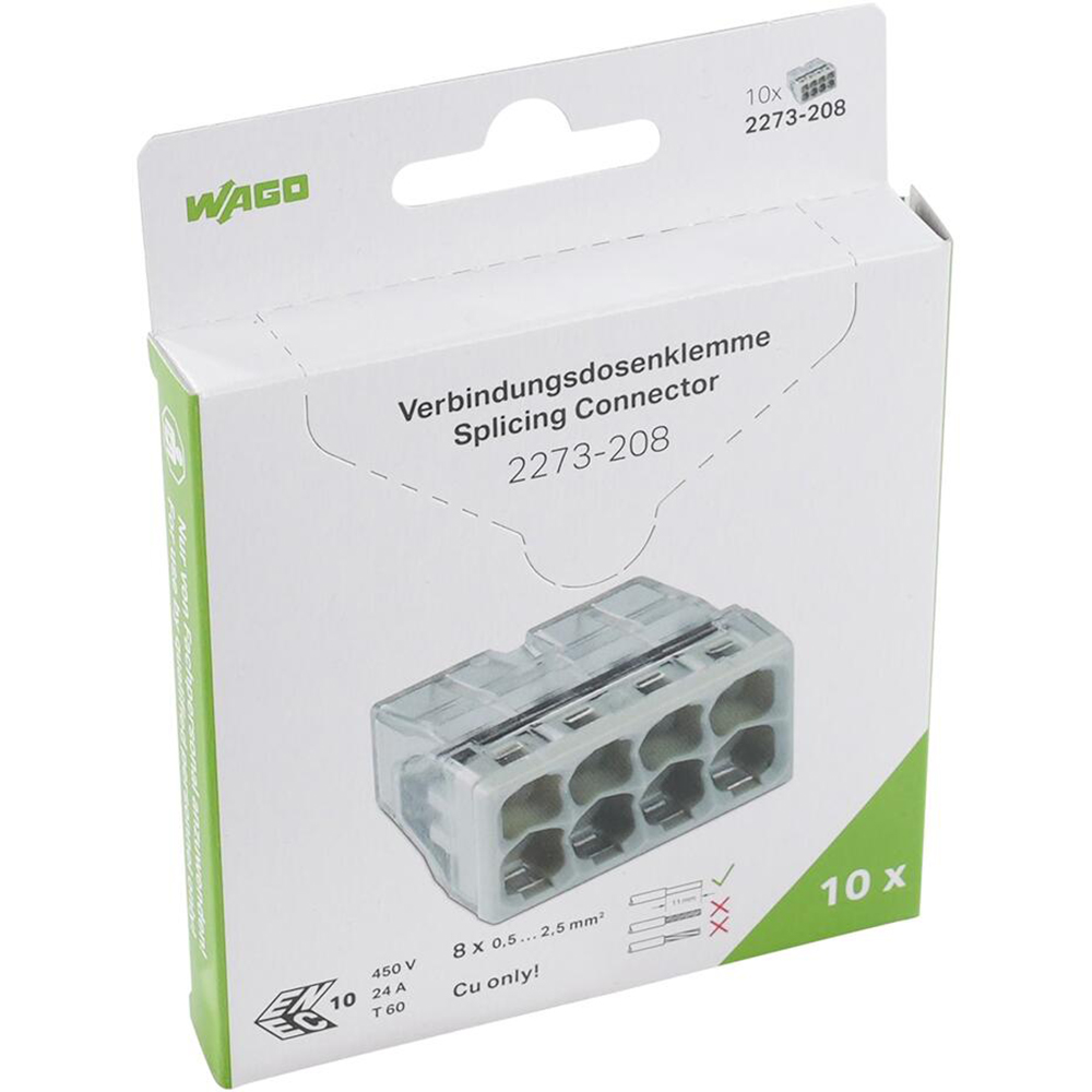 Conector WAGO 2273-208, FY, 8 fire, 0.5 - 2.5mm2, 10 cleme