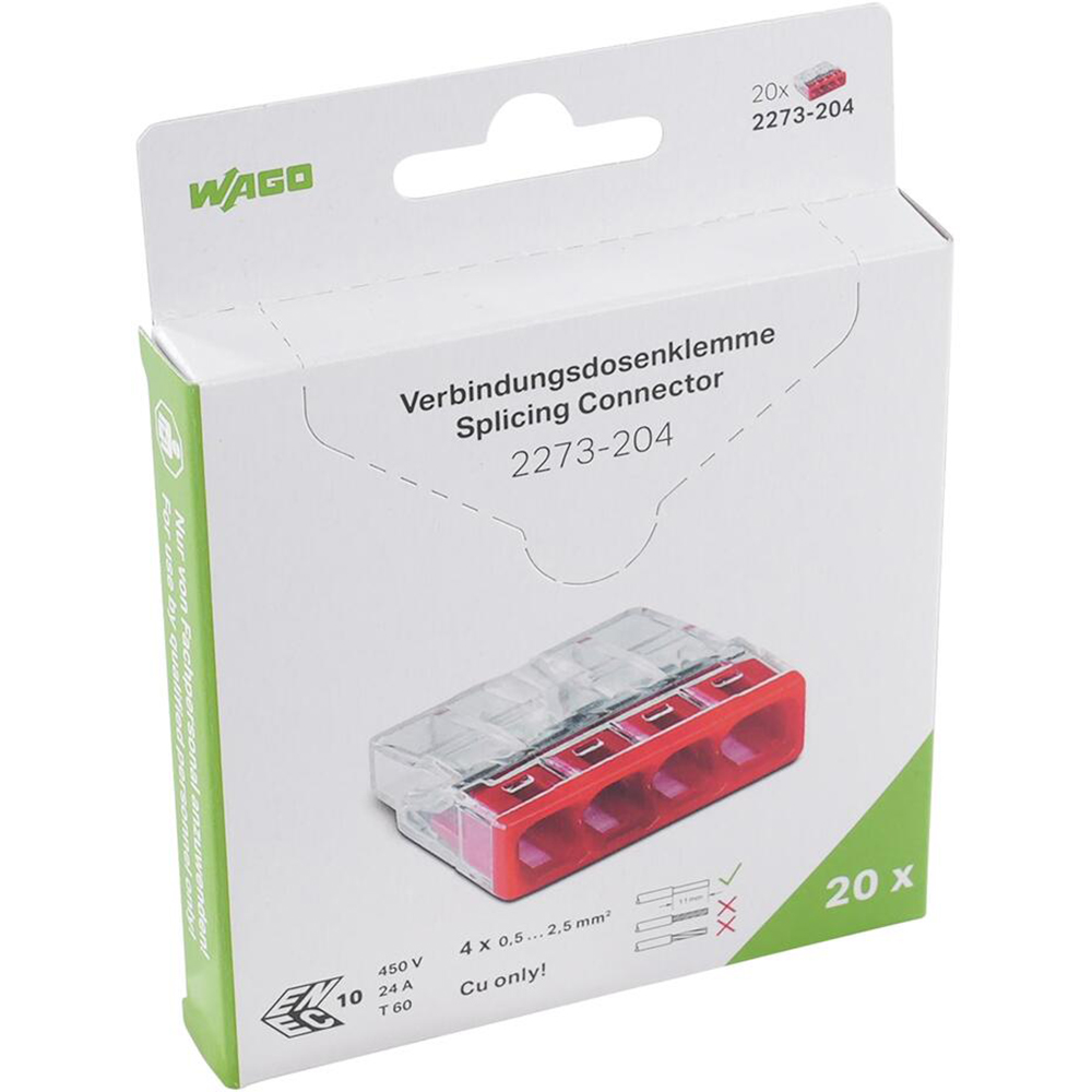 Conector WAGO 2273-204, FY, 4 fire, 0.5 - 2.5mm2, 20 cleme