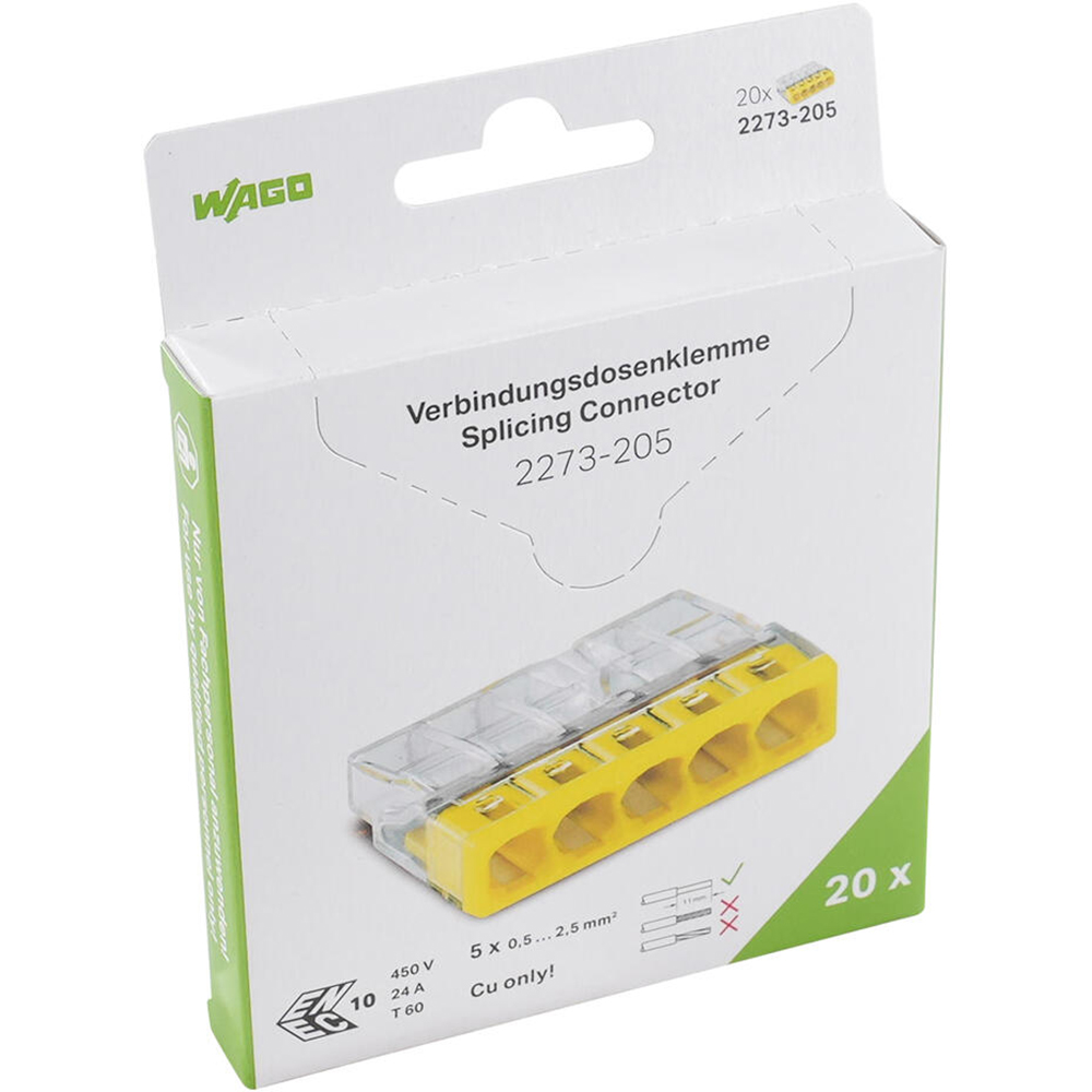 Conector WAGO 2273-205, FY, 5 fire, 0.5 - 2.5mm2, 20 cleme
