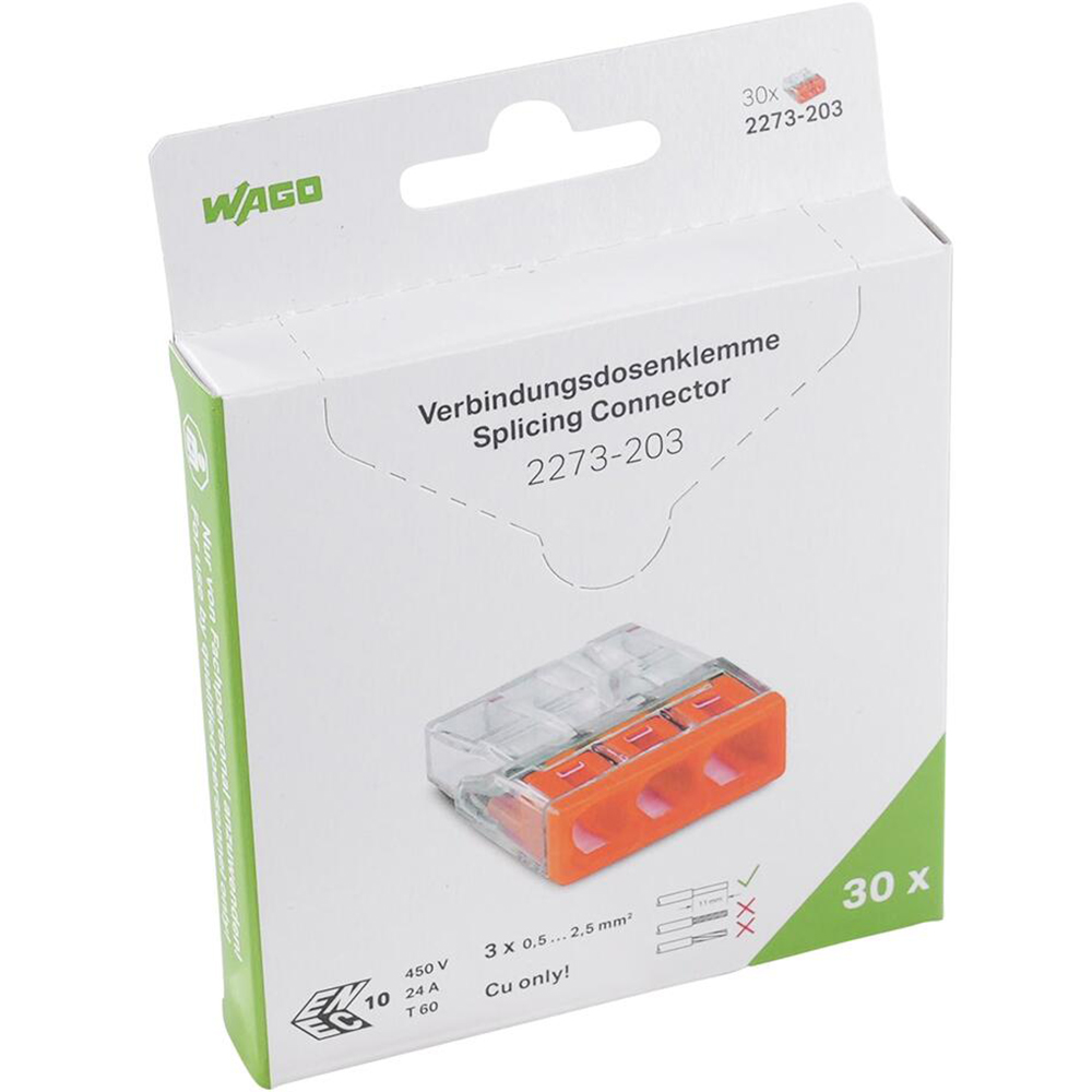 Conector WAGO 2273-203, FY, 3 fire, 0.5 - 2.5mm2, 30 cleme