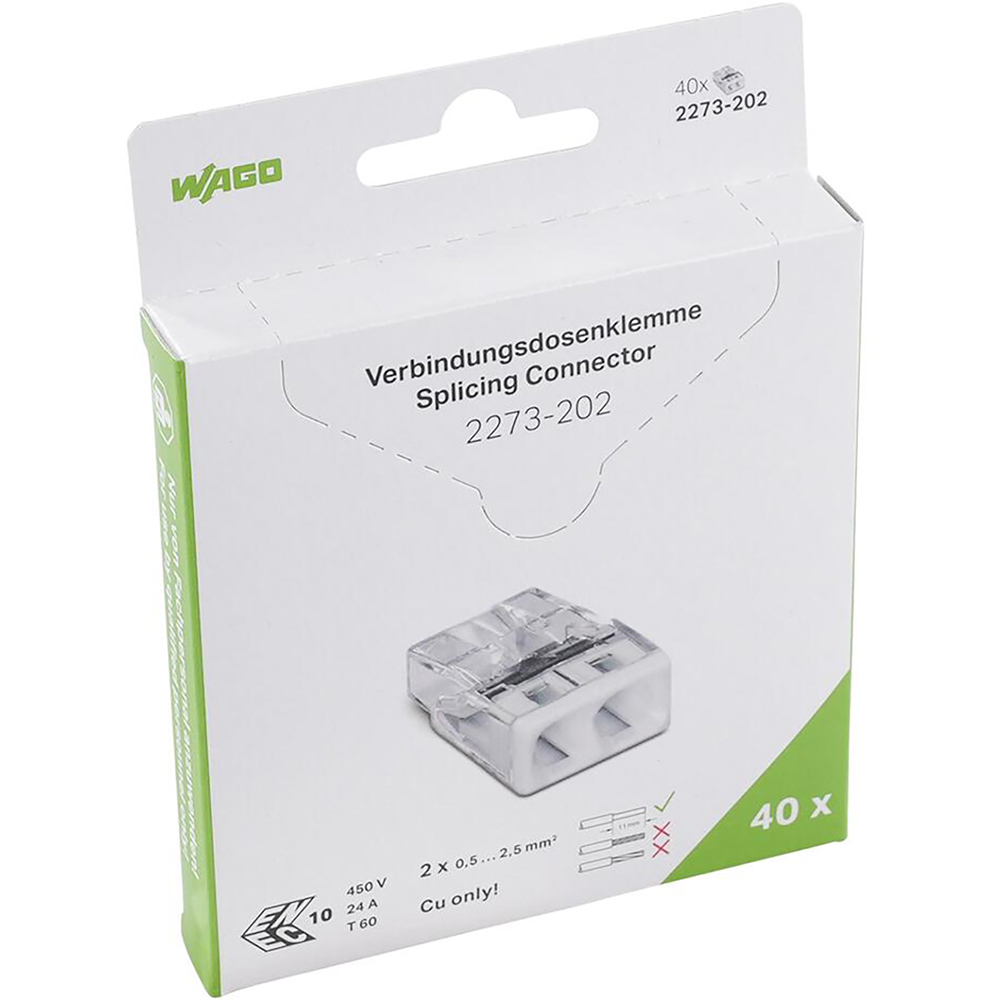 Conector WAGO 2273-202, FY, 2 fire, 0.5 - 2.5mm2, 40 cleme
