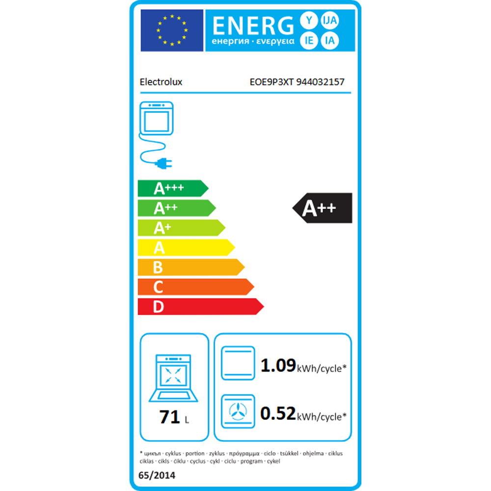 Cuptor incorporabil ELECTROLUX EOE9P3XT, Electric, Autocuratare pirolitica, 71 l, Clasa A++, Wi-Fi, negru