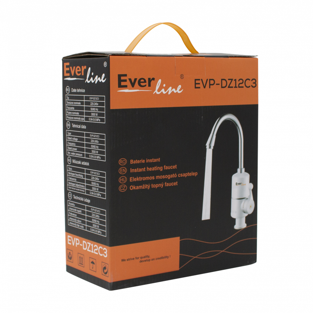 Baterie electric instant apa calda EverLine, 3000W, alb-argintiu