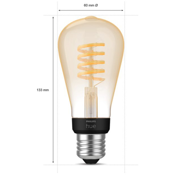 Bec LED Smart Vintage PHILIPS Hue 8719514301467, E27, 7W, 550lm, Bluetooth, lumina calda, compatibil Hue