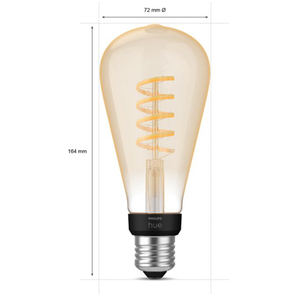Bec LED Smart Vintage PHILIPS Hue 8719514301504, E27, 7W, 550lm, Bluetooth, lumina calda, compatibil Hue
