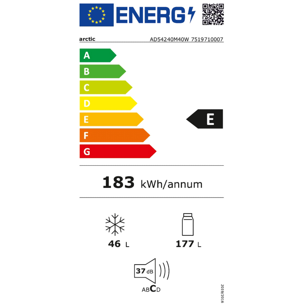 Frigider cu doua usi ARCTIC AD54240M40W, 223 l, H 146.5 cm, Clasa E, alb