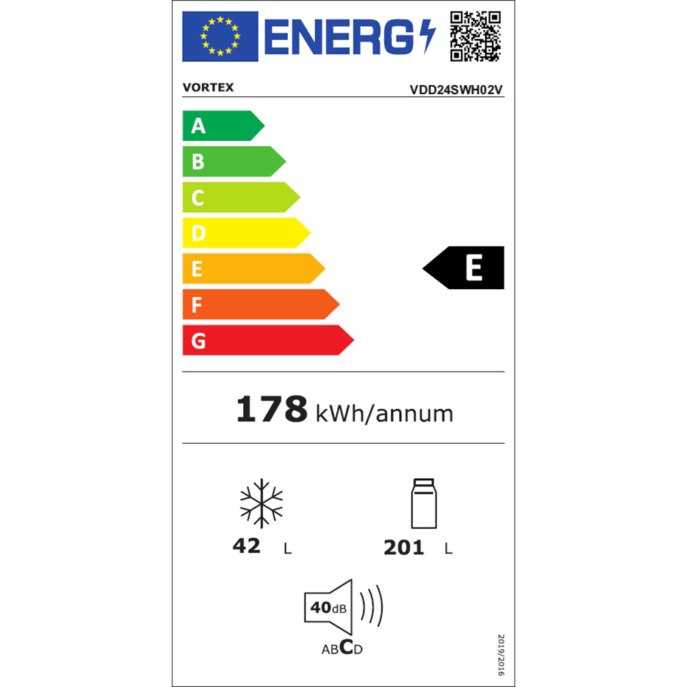 Frigider cu doua usi VORTEX VDD24SWH02V, 243 l, H 161 cm, Clasa E, alb