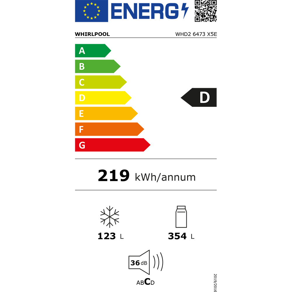 Frigider cu doua usi WHIRLPOOL WHD2 6473 X5E, Total No Frost, 477 l, H 186.5 cm, Clasa D, inox