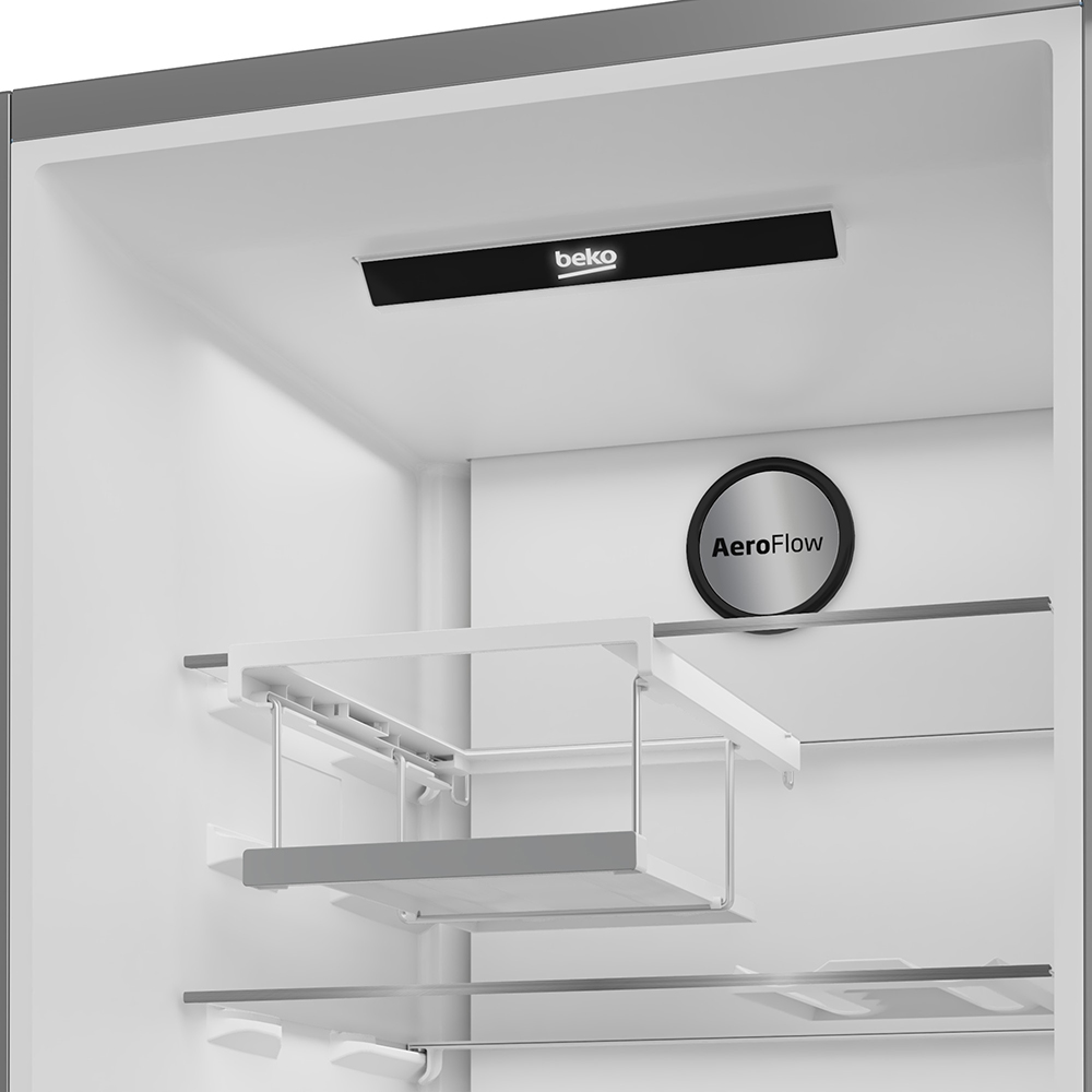 Frigider cu o usa BEKO B5RLNE365HDXB, No Frost, 365 l, H 186.5 cm, Clasa D, Dozator apa, inox