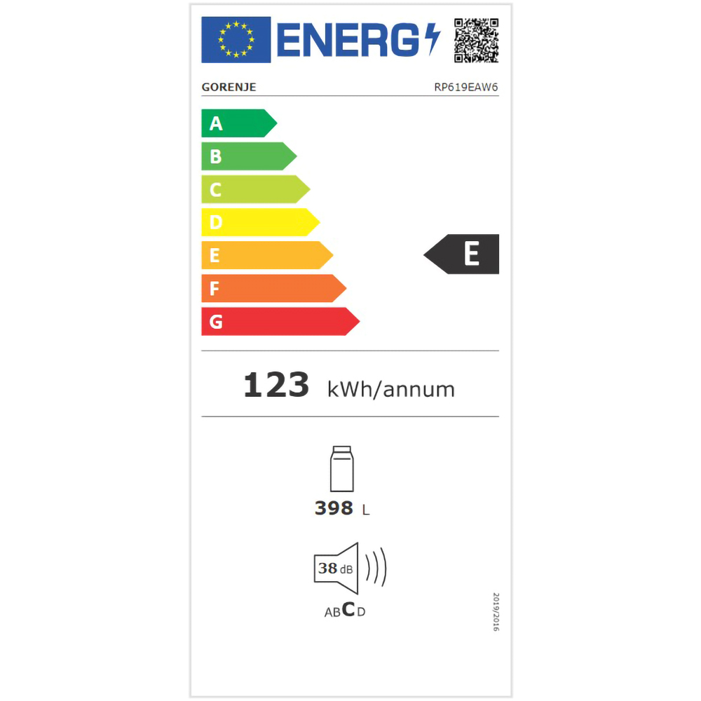 Frigider cu o usa GORENJE RP619EAW6, 398 l, H 185 cm, Clasa E, alb