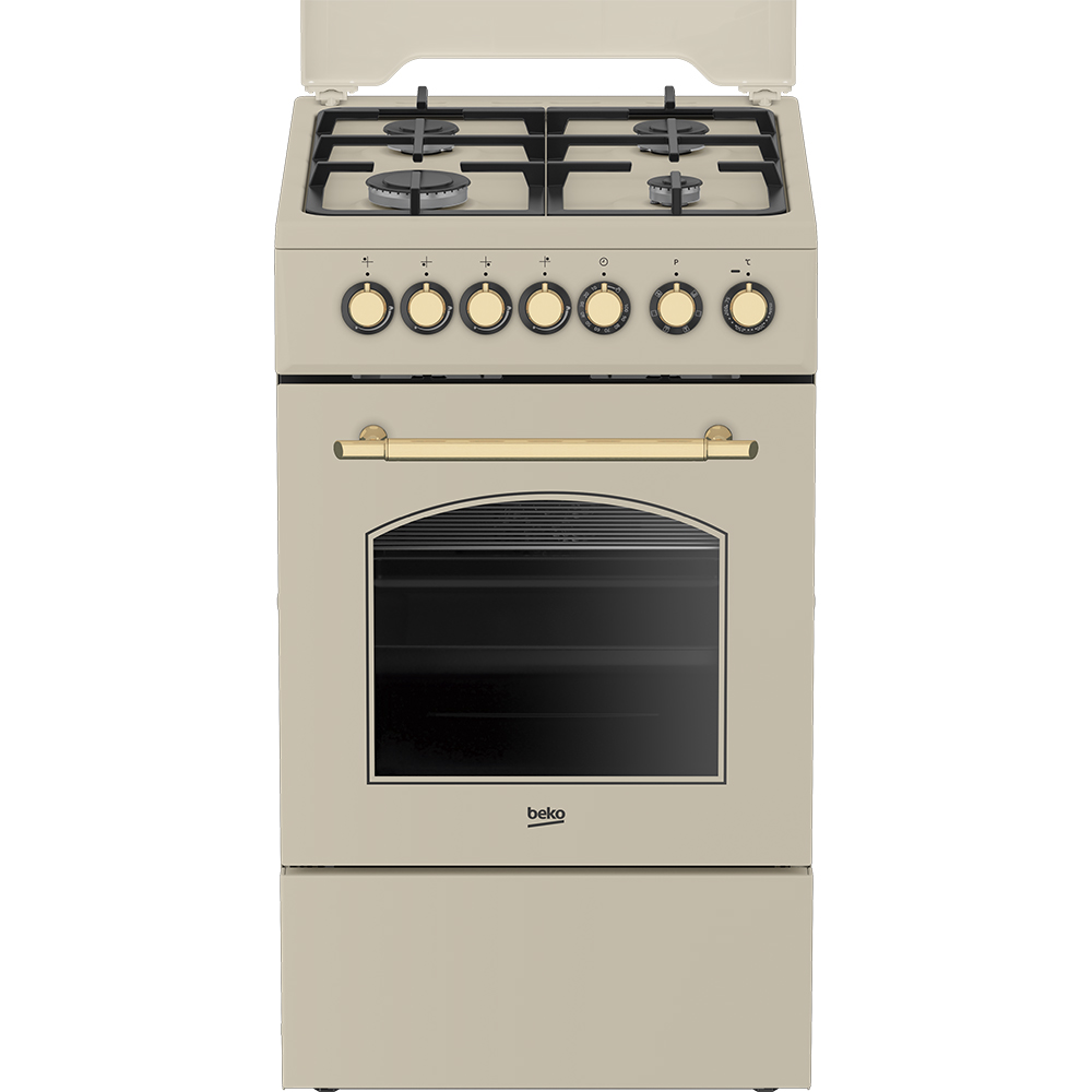Aragaz BEKO FSE52135DCRSN, 4 arzatoare, Gaz + Electric, L 50 cm, Grill, crem