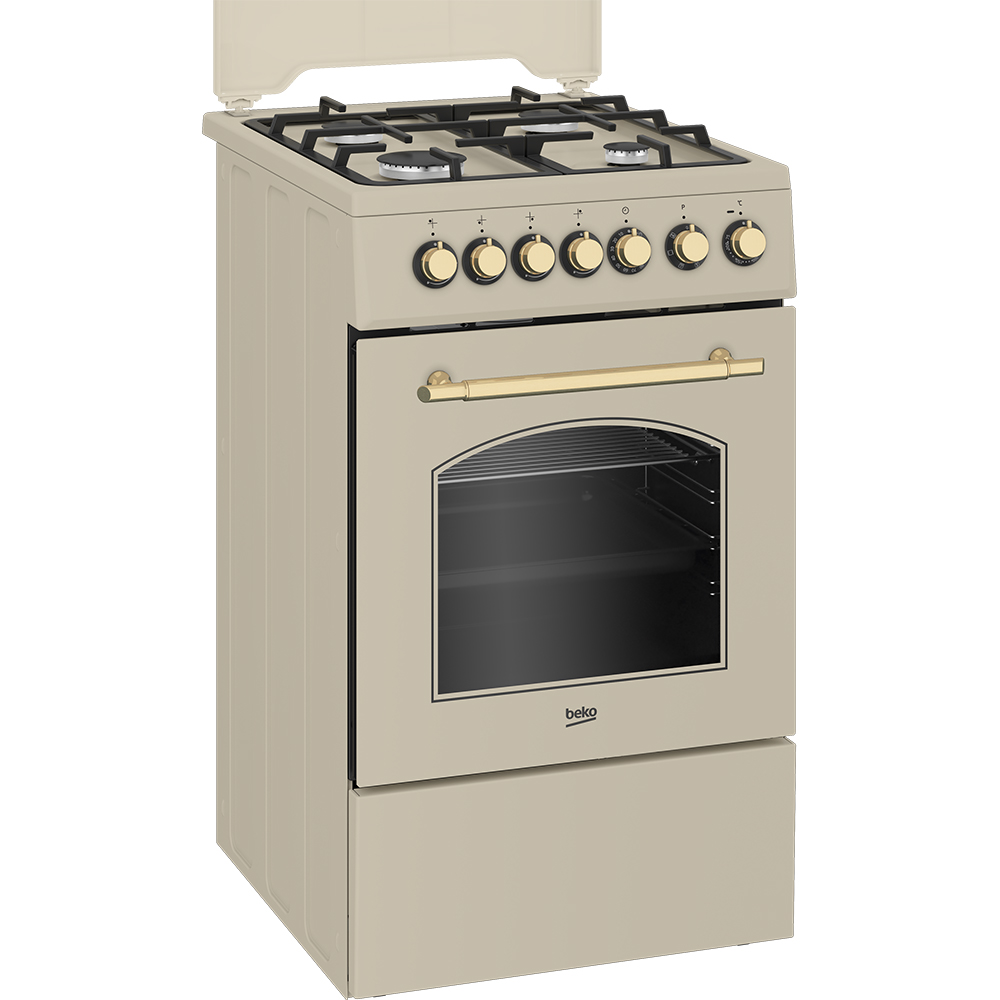 Aragaz BEKO FSE52135DCRSN, 4 arzatoare, Gaz + Electric, L 50 cm, Grill, crem