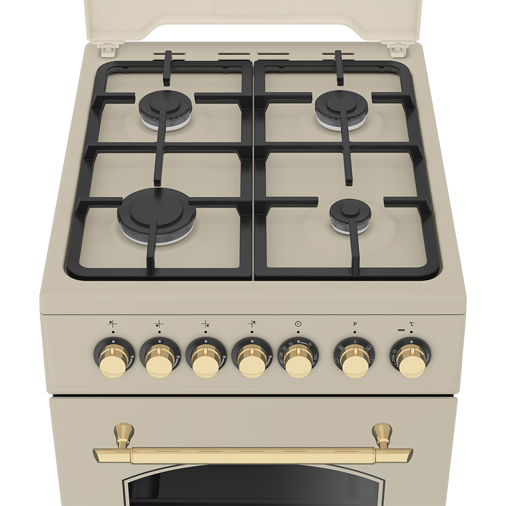 Aragaz BEKO FSE52135DCRSN, 4 arzatoare, Gaz + Electric, L 50 cm, Grill, crem