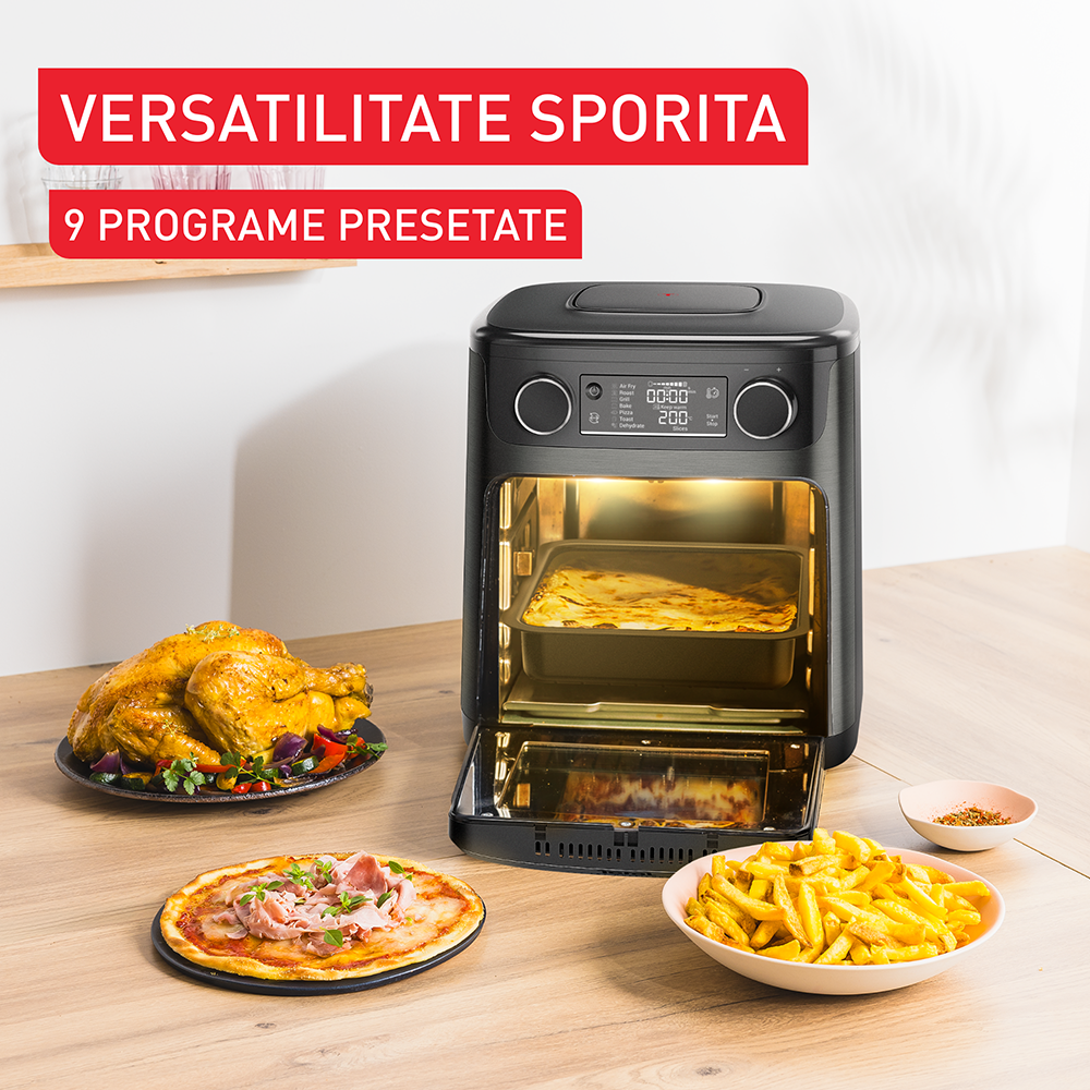 Friteuza cu aer cald TEFAL Easy Multifunction Fry FW5558E0, 15l, 1800W, negru