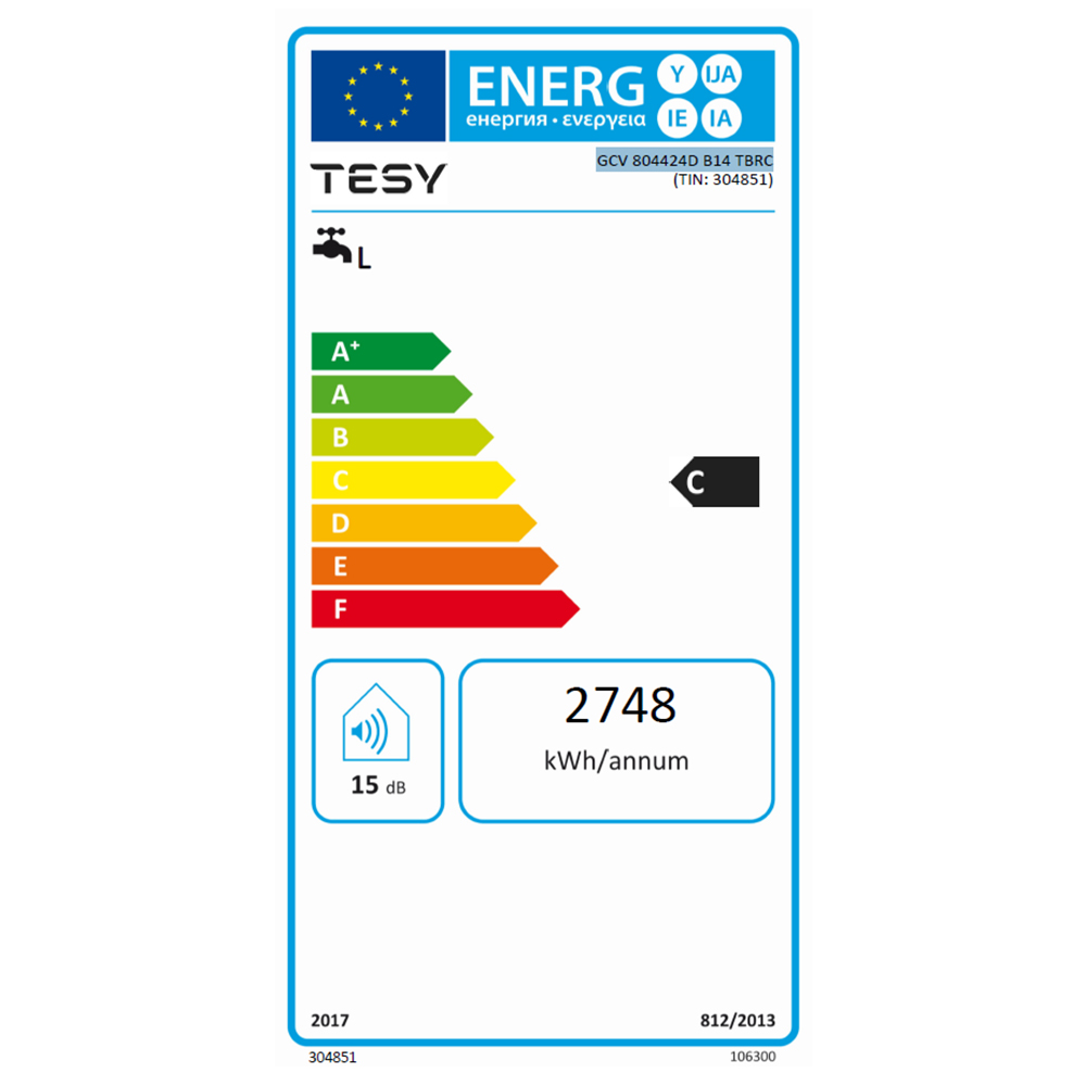 Boiler electric vertical TESY Anticalc GCV 8044 24D B14 TBRC, 80l, 2400W, alb