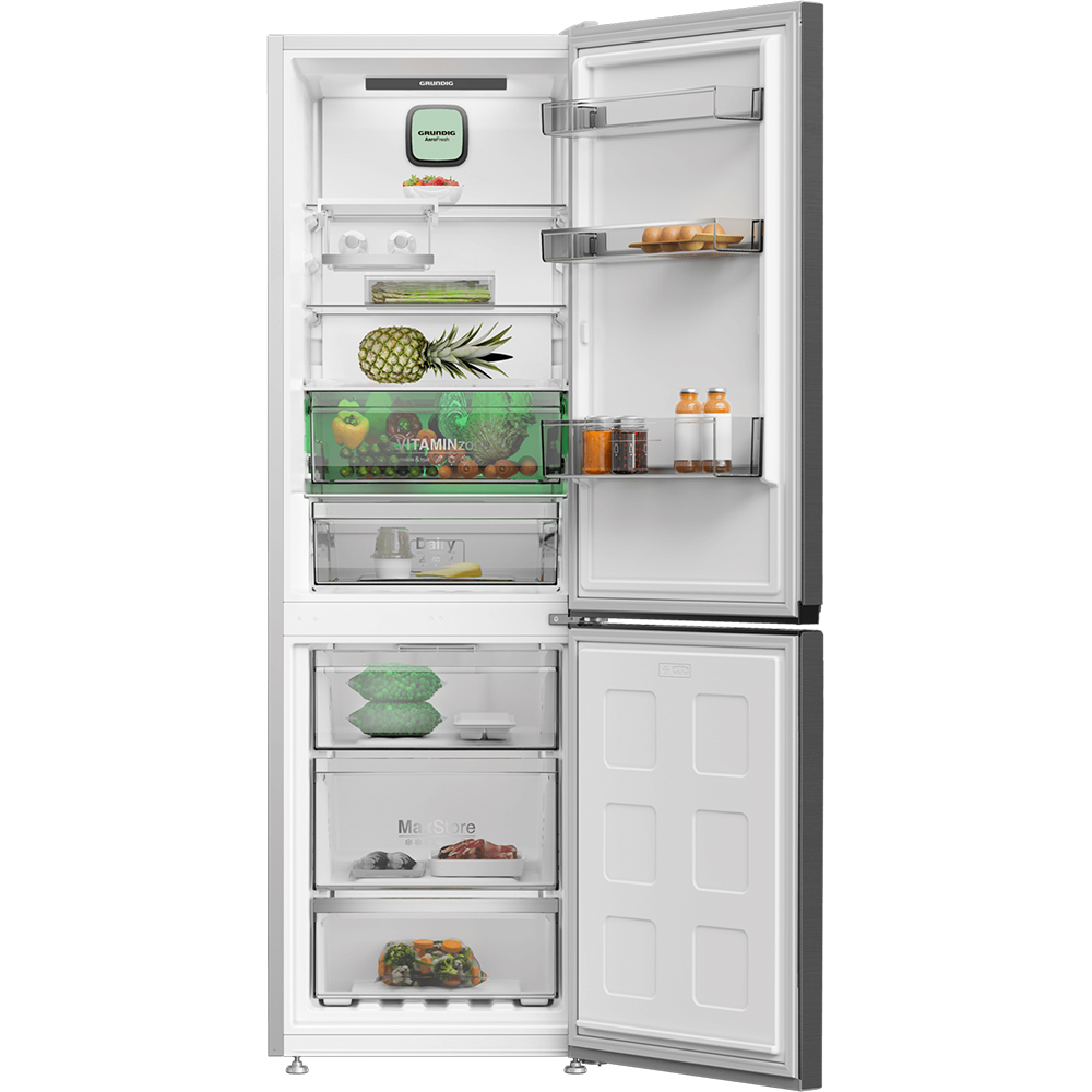 Combina frigorifica GRUNDIG GKPN46821X, No Frost, 316 l, H 186 cm, Clasa E, argintiu