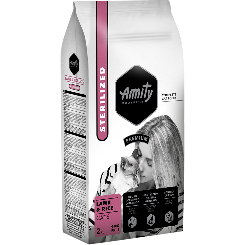 Hrana uscata pentru pisici AMITY Premium Sterilized, Adult, Miel si Orez, 2 kg kg