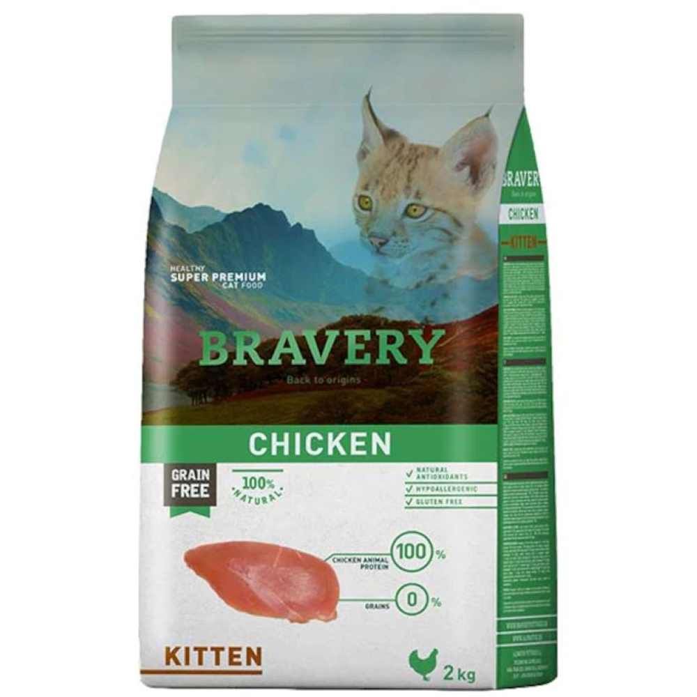 Hrana uscata pentru pisici BRAVERY, Junior, Pui, 2 kg