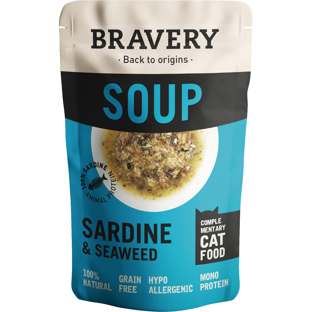 Hrana umeda pentru pisici BRAVERY, Adult, Sardine si Alge, 24 x 40 g