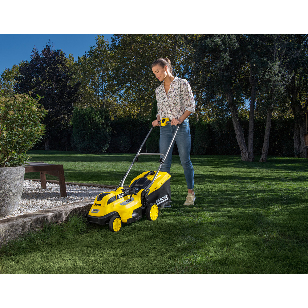 Masina de tuns iarba pe acumulator KARCHER LMO 18-36, Electrica, latime taiere 36 cm, cos 45L, galben