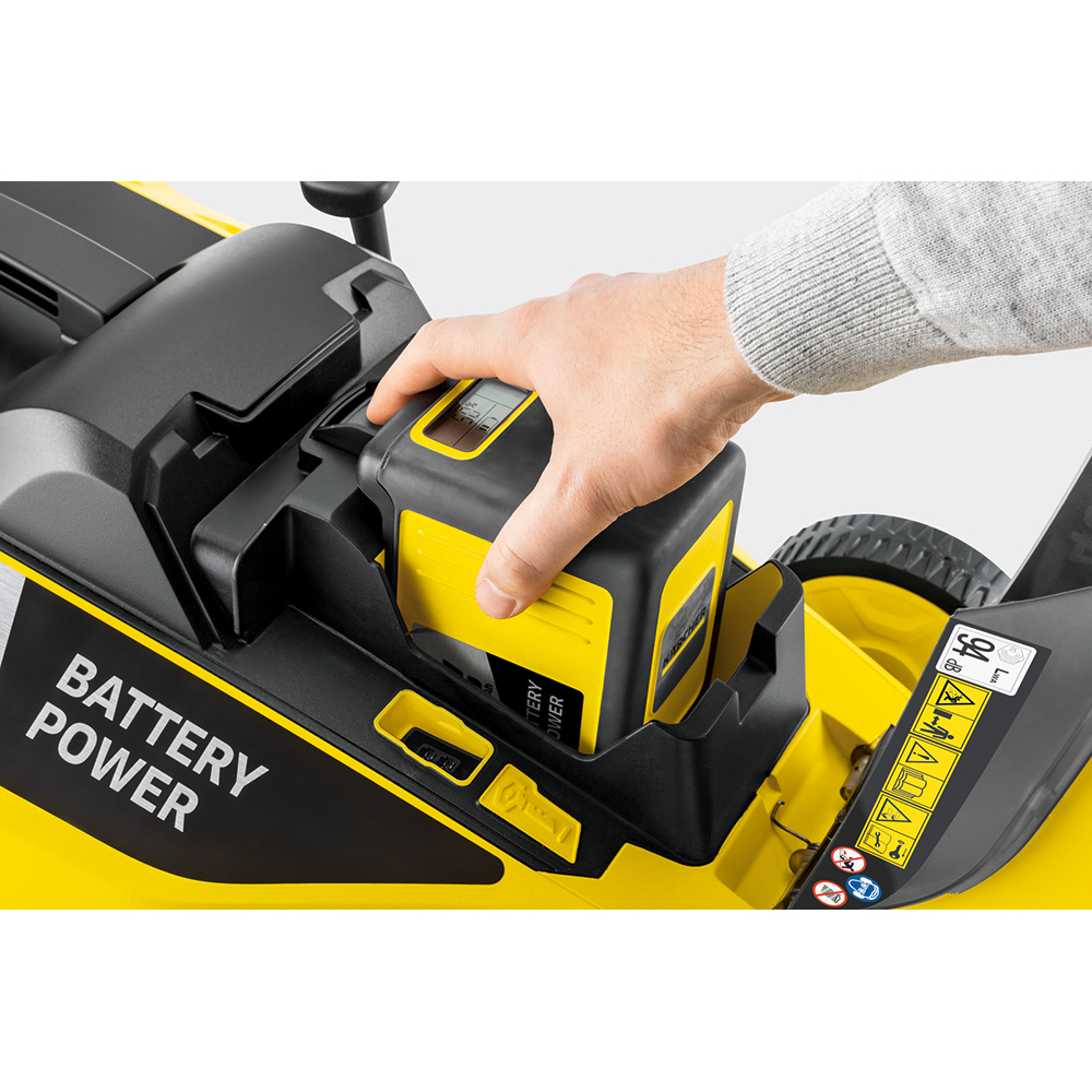 Masina de tuns iarba pe acumulator KARCHER LMO 36-40, Electrica, 5Ah, latime taiere 98 cm, cos 50L, galben