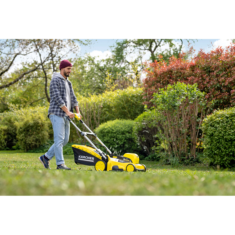 Masina de tuns iarba pe acumulator KARCHER LMO 36-40, Electrica, 5Ah, latime taiere 98 cm, cos 50L, galben