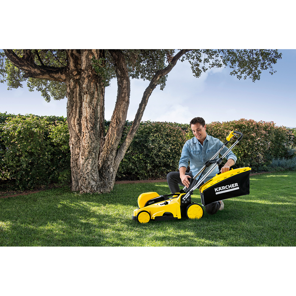 Masina de tuns iarba pe acumulator KARCHER LMO 36-40, Electrica, 5Ah, latime taiere 98 cm, cos 50L, galben