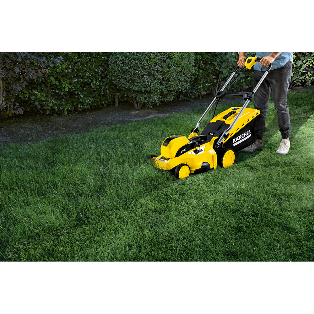 Masina de tuns iarba pe acumulator KARCHER LMO 36-40, Electrica, 5Ah, latime taiere 98 cm, cos 50L, galben