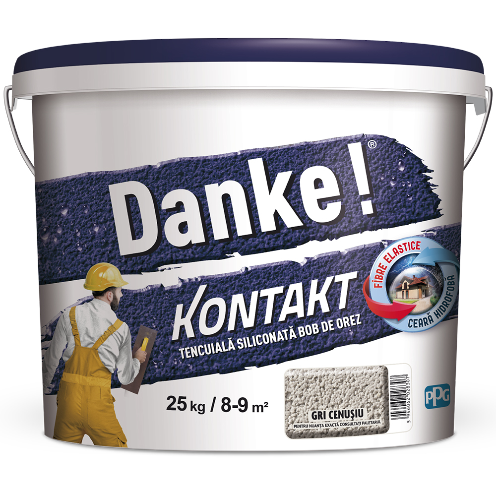 Tencuiala decorativa DANKE Kontakt Bob de orez, gri cenusiu, 25 kg