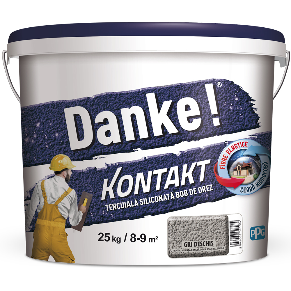 Tencuiala decorativa DANKE Kontakt Bob de orez, gri deschis, 25 kg