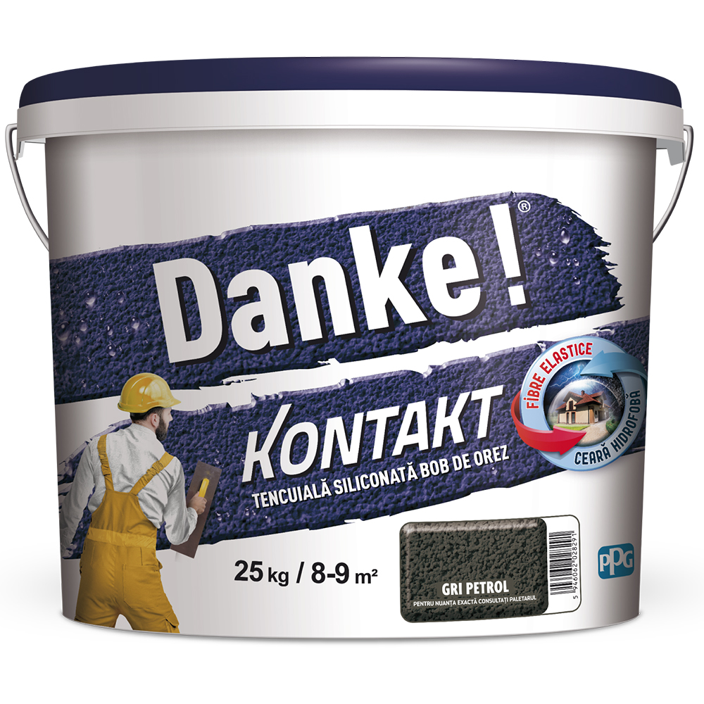 Tencuiala decorativa DANKE Kontakt Bob de orez, gri petrol, 25 kg