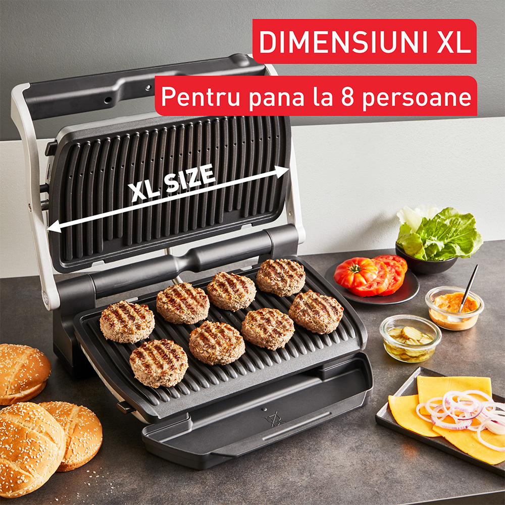 Gratar electric TEFAL OptiGrill+ XL GC728D10, 2000W, 9 programe automate, argintiu-negru 